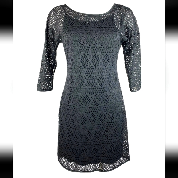Express Black Geometric Lace Dress - Picture 1 of 4